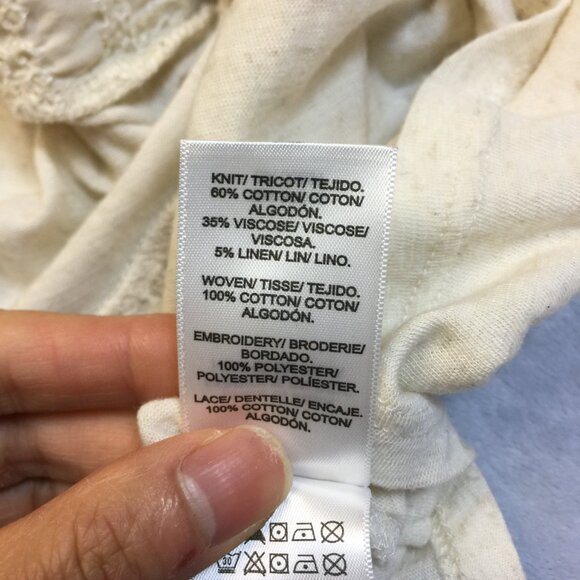 Lucky Brand Blouse Top Sz L Womans Ivory Cream Linen Knit Embroidered Lace Boho - Picture 11 of 16
